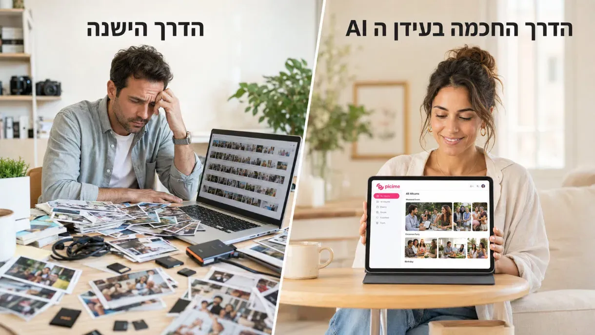 הפכו את תמונות האירוע לזיכרון חי. גלו כיצד טכנולוגיית AI משדרגת כל תהליך של בניית אלבום דיגיטלי, חוסכת זמן ומעניקה לאורחים חוויה אישית ומרגשת.